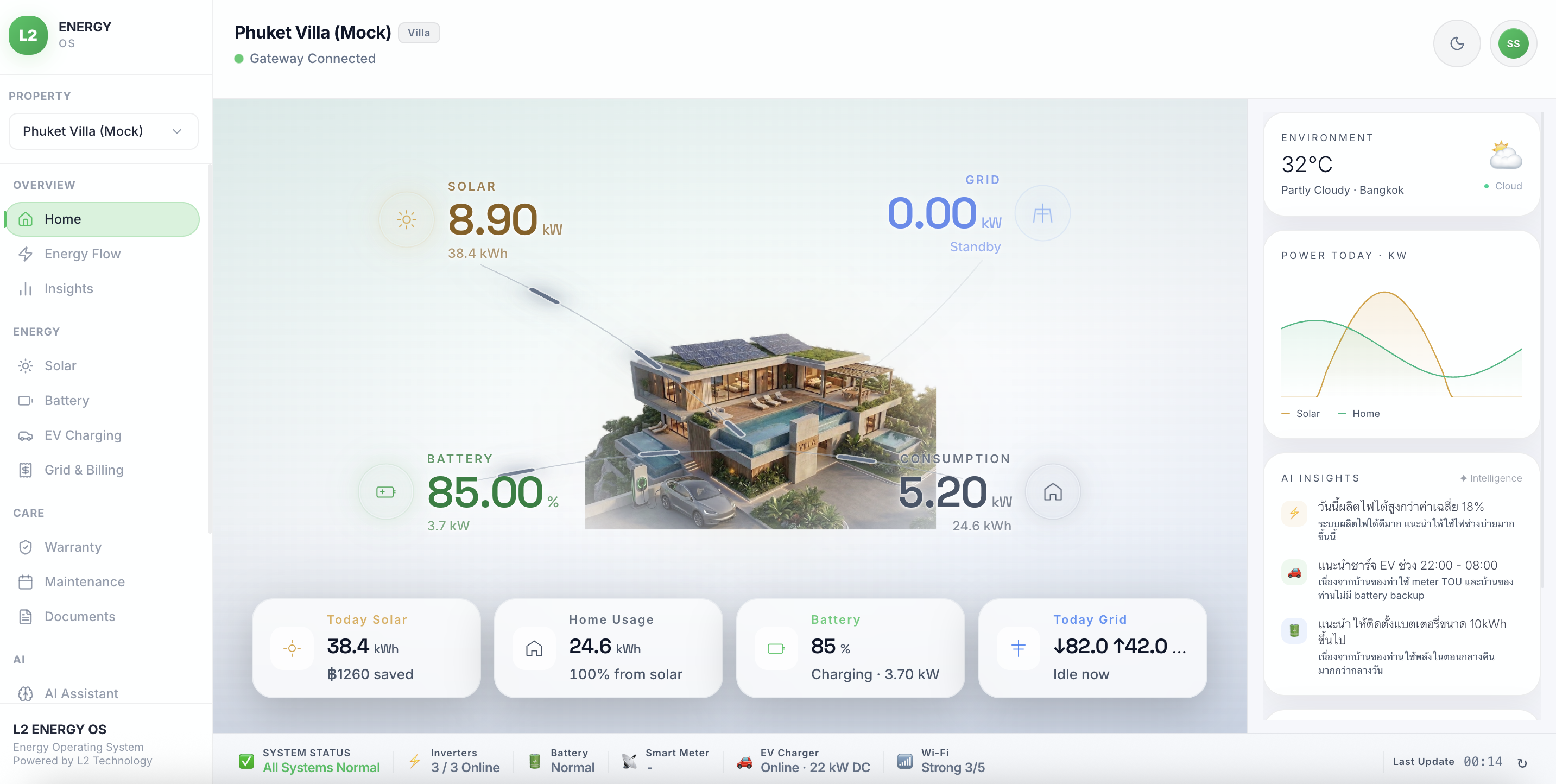 The L2 Energy OS homeowner app dashboard